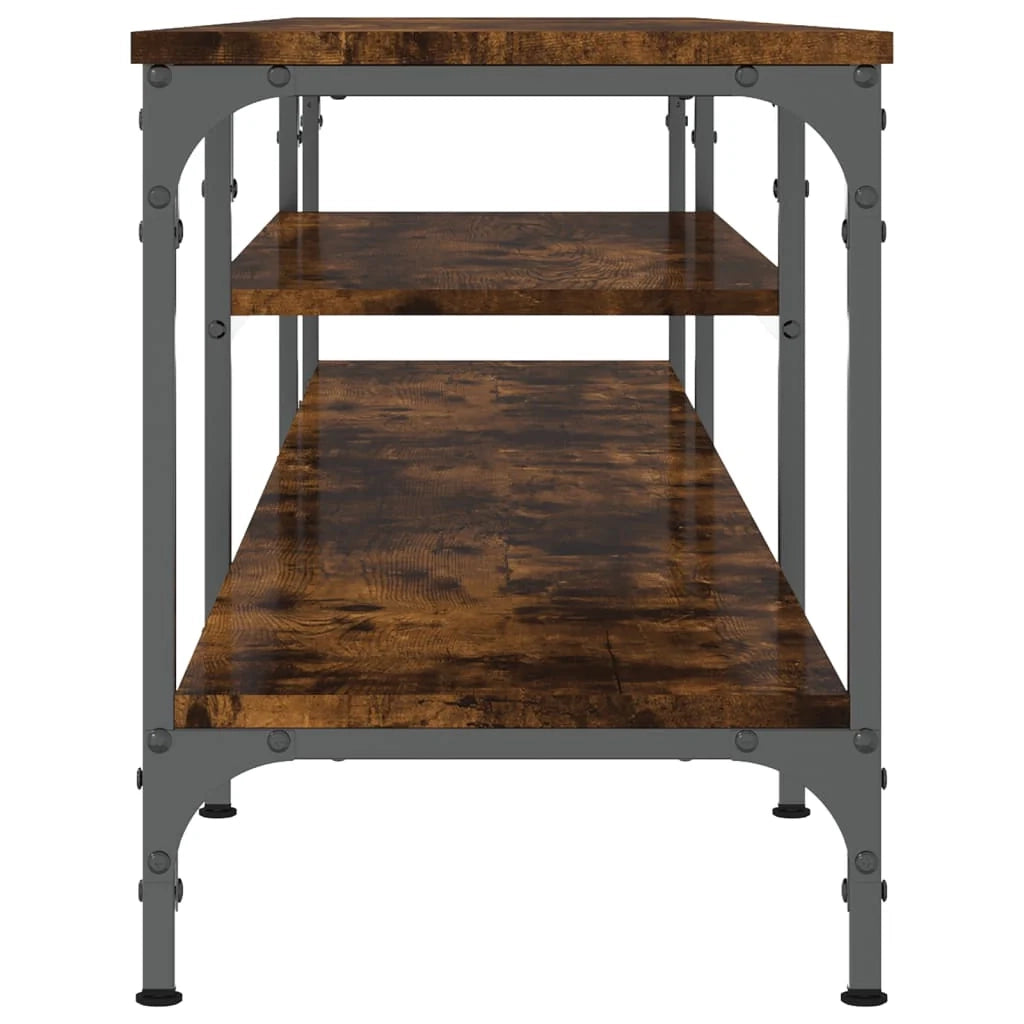 Mobile TV multimediale mensola TV credenza mobile TV sala da pranzo soggiorno camera da letto rovere affumicato 201 x 35 x 45 cm legno ingegnerizzato e ferro rovere affumicato 02_0027366