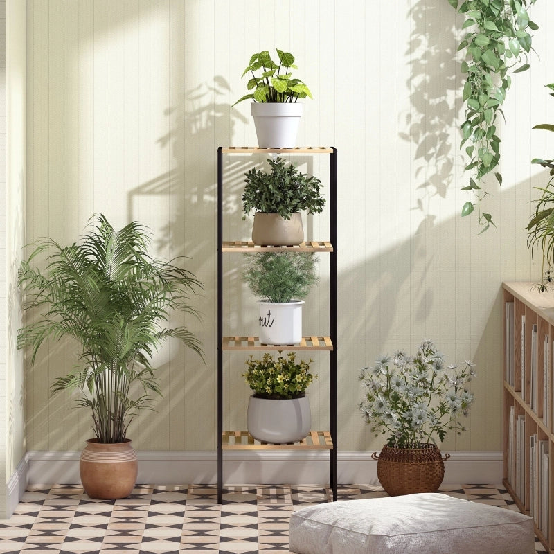 Scaffale a pavimento a 4 ripiani in bambÃ¹ e acciaio 36,5x33x110 cm, legno naturale