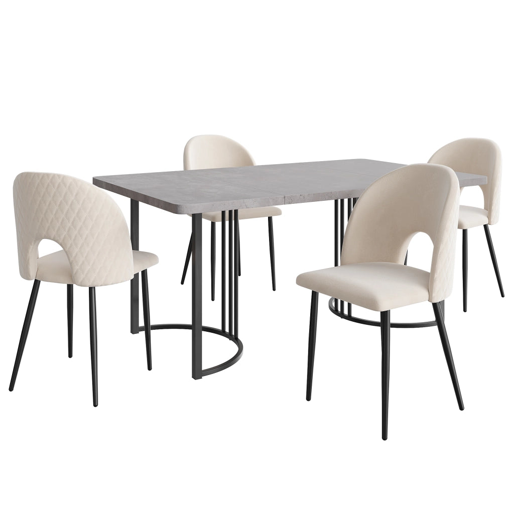 Tavolo da pranzo con 4 sedie in velluto, piano effetto marmo, gambe regolabili, per cucina e sala da pranzo, 140 × 80 cm