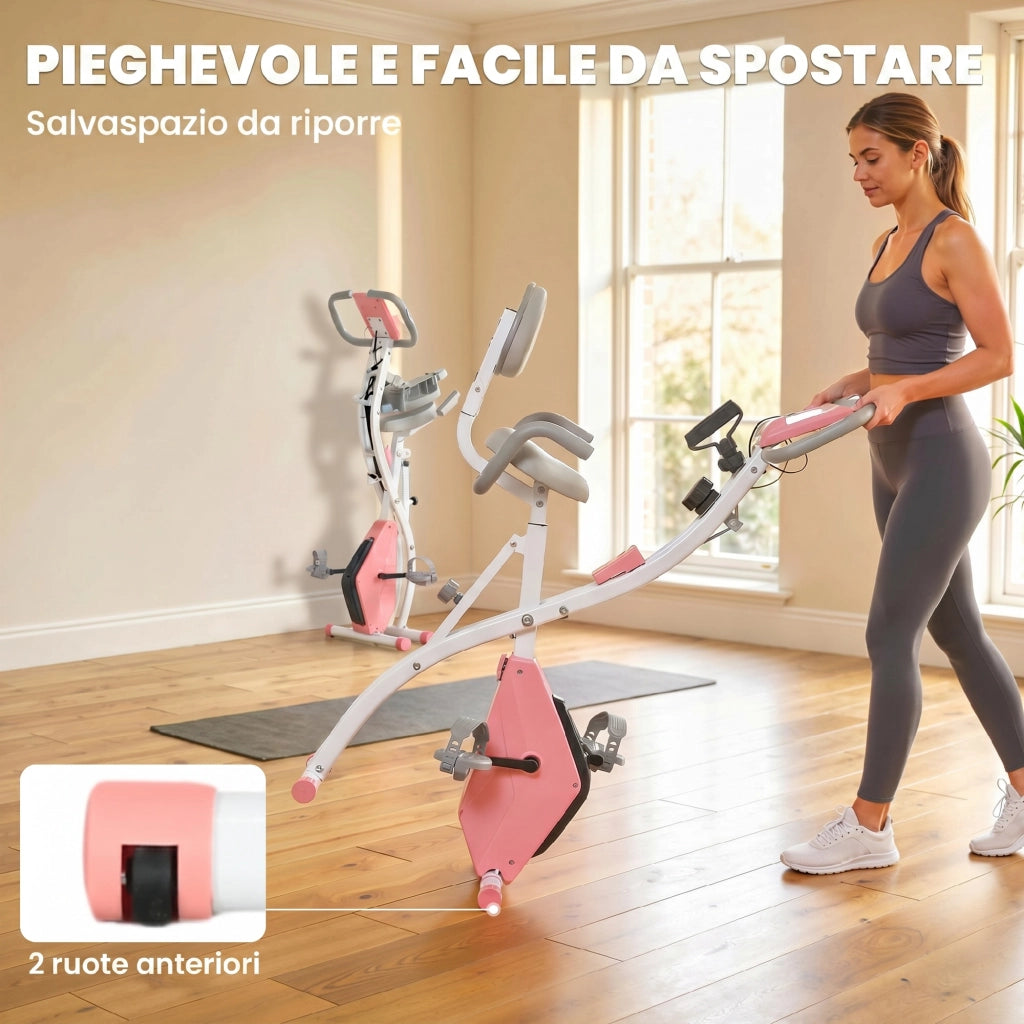 Cyclette Pieghevole 2 in 1 ¨C zephmum ¨C Resistenza Magnetica, Schermo LCD, Rosa