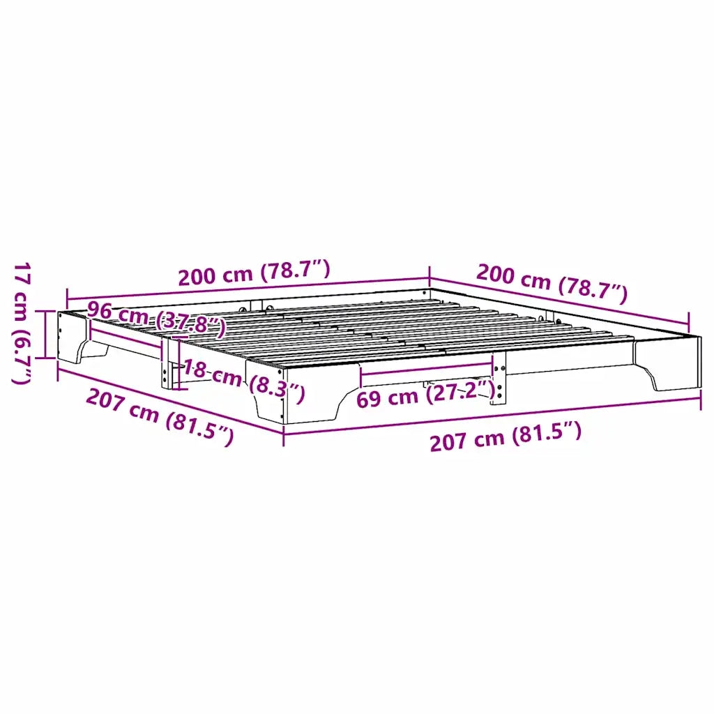 Struttura del letto Bianco 200 x 200 cm Pino massello 872849