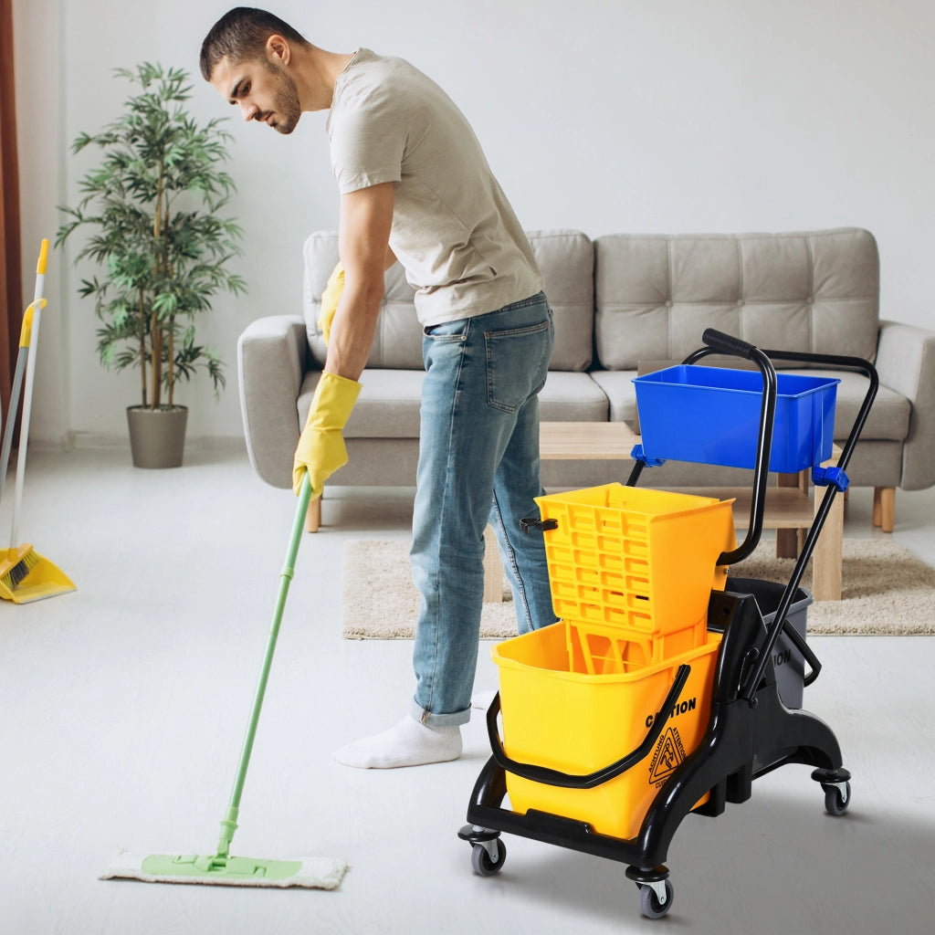 Carrello per pulizia con cestino e secchio 26 L ¨C zephmum ¨C 78x45x95 cm giallo