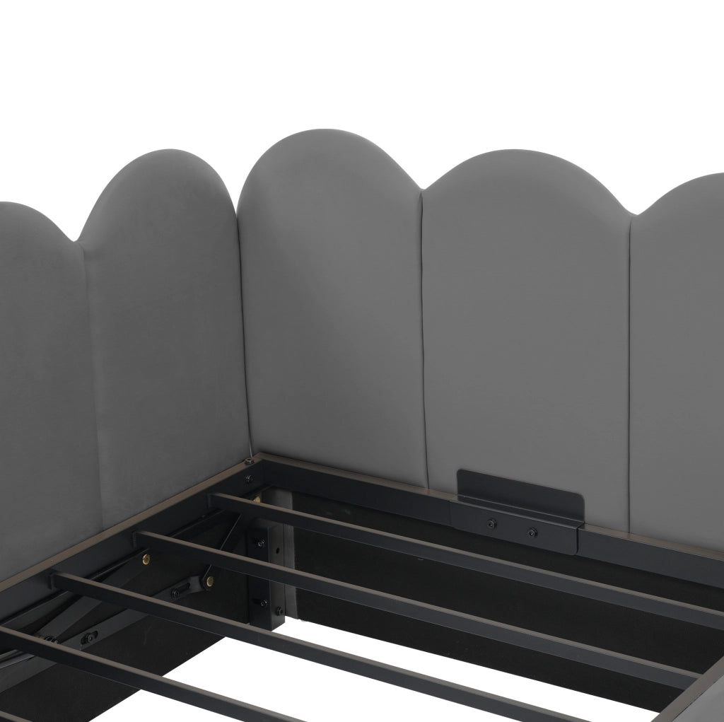 Letto contenitore 90x190 cm con rete idraulica; velluto grigio