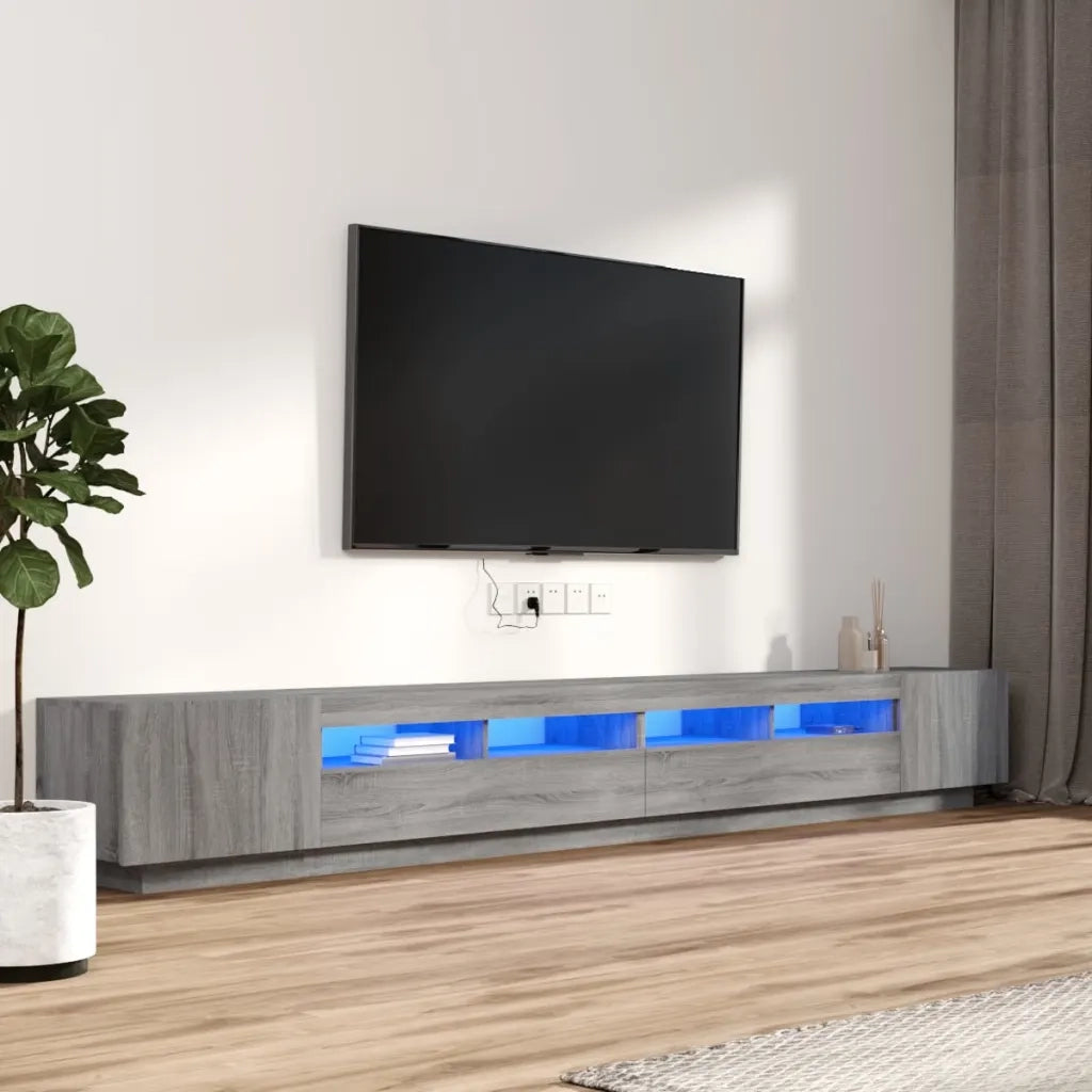 Set Mobili TV 3 pz con Luci LED Grigio Sonoma Legno Multistrato 3120177