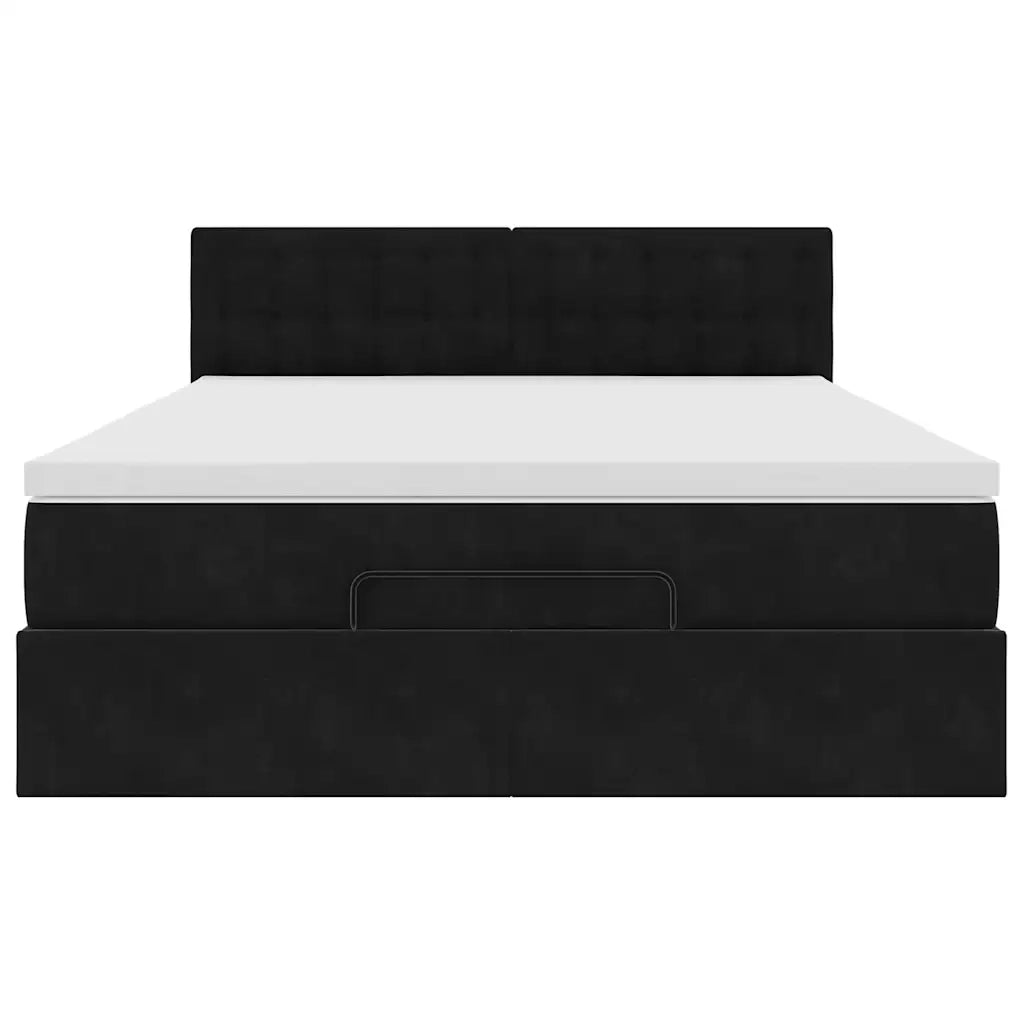 Struttura Letto Pouf con Materasso Nero 140x200 cm in Velluto 3312772