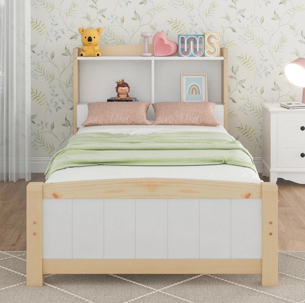 Letto singolo 90x200 cm con testiera a vani, bianco