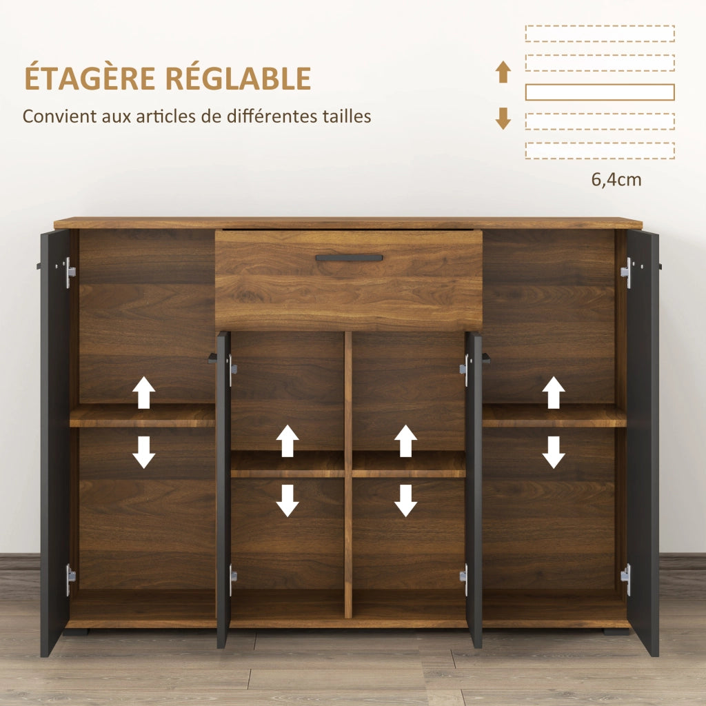 Credenza con 4 ante, cassetti e ripiani regolabili ¨C zephmum ¨C marrone e nero 120x35x85