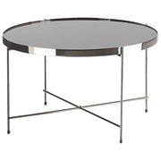 Tavolino Piano In Vetro Temperato Nero Gambe In Metallo Argento Tondo Glam Lucido