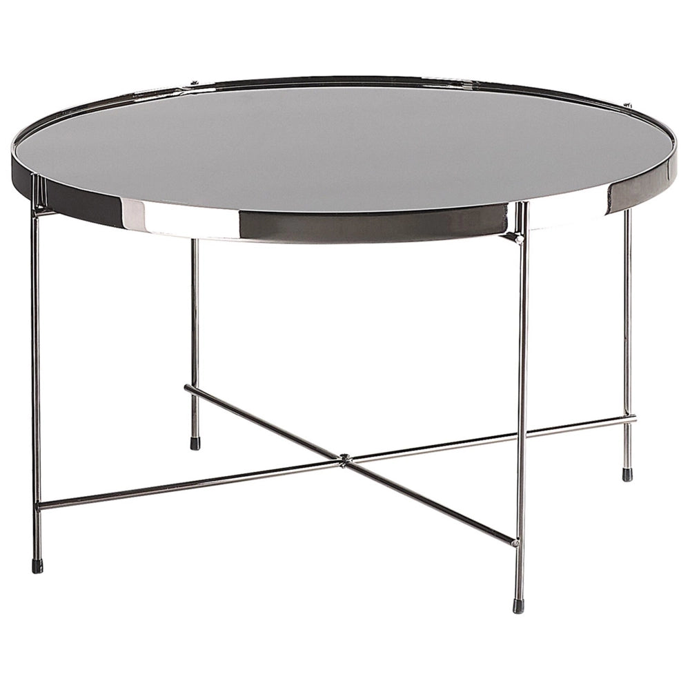 Tavolino Piano In Vetro Temperato Nero Gambe In Metallo Argento Tondo Glam Lucido