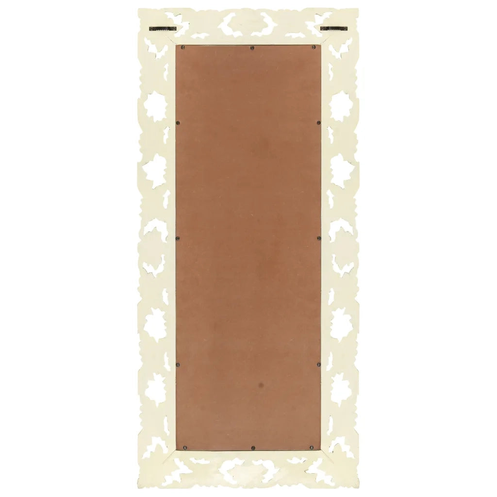 Specchio Intagliato a Mano Bianco 110x50cm in Massello di Mango 321643