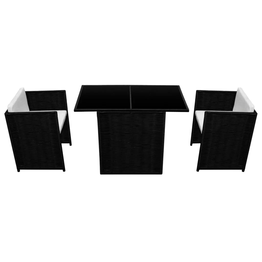 Set di mobili da bistrot da 3 pezzi con cuscini resina intrecciata nera 02_0014537