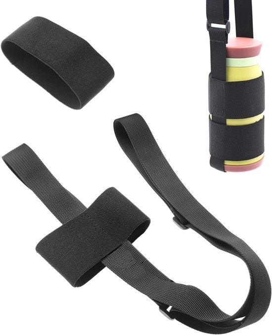 Supporto per contenitore di acqua - Regolabile - In nylon - Nero - Accessorio all'aperto - 2,5 x 82 cm - Un pezzo - Cinghia per contenitore di acqua