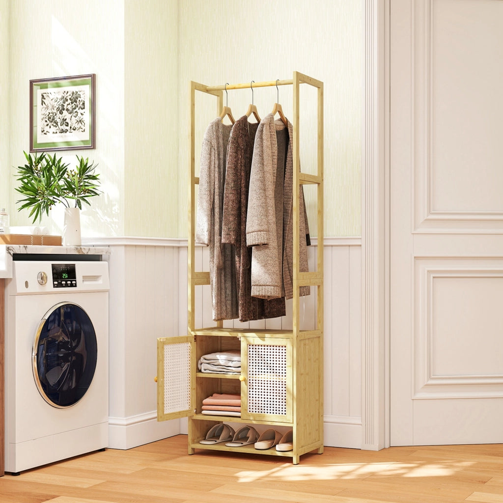 Scarpiera in Bamb¨´ con Appendiabiti e Ripiani ¨C Zephmum ¨C 53x31x168 cm Natural