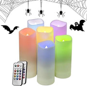 Set di 6 LED Candelabri con Controllo a Distanza, Cambio di Colore RGB, Candelabri a LED Senza Fiamma con Funzione di Timer, Candelabri Elettrici su Batterie, Illuminazione Candelabro Acqua-Resistente, Esterno, Set di 6, Bianco [Classe di Efficienza E]