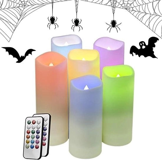 Set di 6 LED Candelabri con Controllo a Distanza, Cambio di Colore RGB, Candelabri a LED Senza Fiamma con Funzione di Timer, Candelabri Elettrici su Batterie, Illuminazione Candelabro Acqua-Resistente, Esterno, Set di 6, Bianco [Classe di Efficienza E]