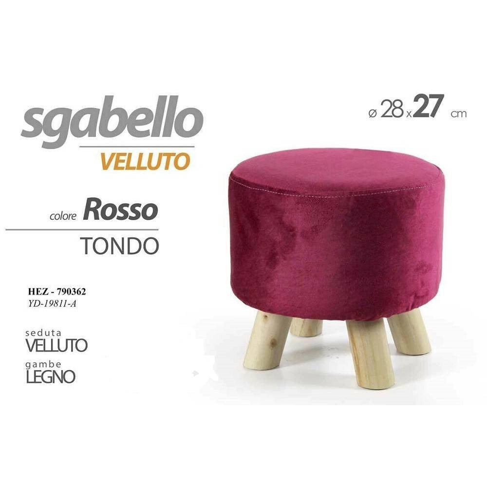 Trade Shop - Pouf Sgabello Velluto Colore Blu Rosso Verde Quadrato Tondo Gambe Legno 28x27cm - Rosso  -tondo    -