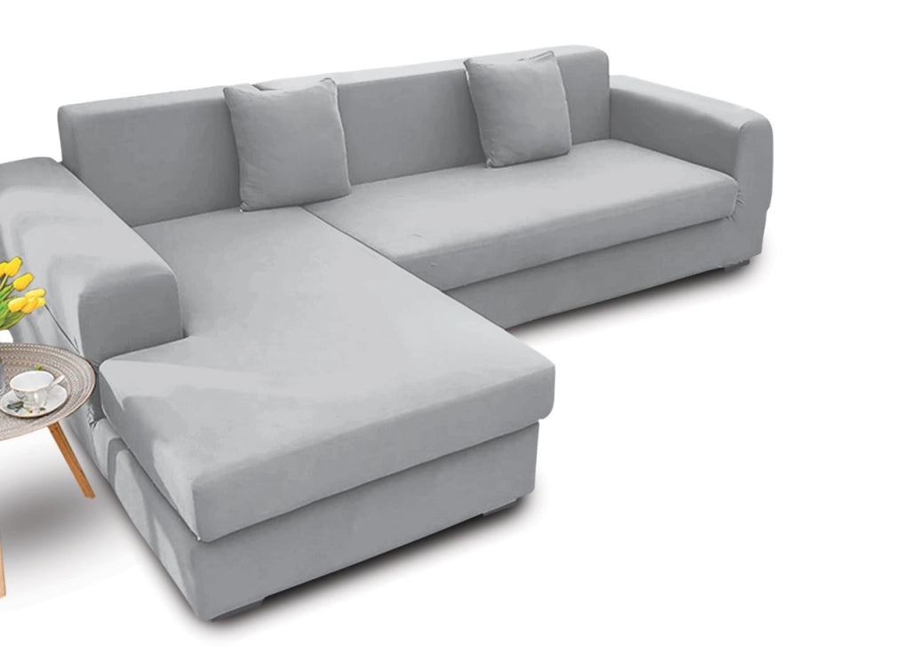 Copridivano Antimacchia Elasticizzato Penisola Componibile Tinta Unita Modello Perfetto - 2+3 - Grigio Chiaro