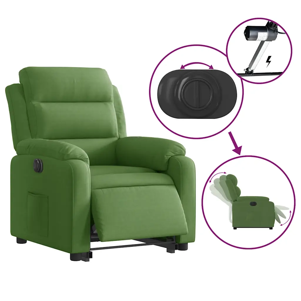Poltrona Alzapersona Reclinabile Elettrica Verde Chiaro Velluto 3205117