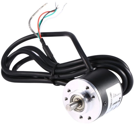 Encoder di rotazione 600 p/r - Uscita a 2 fasi - Fonte di alimentazione 5-24 V - Diametro del buco 6 mm - Massimo 5000 giri/min - Lunghezza del cavo 1,5 metro - Encoder incrementale