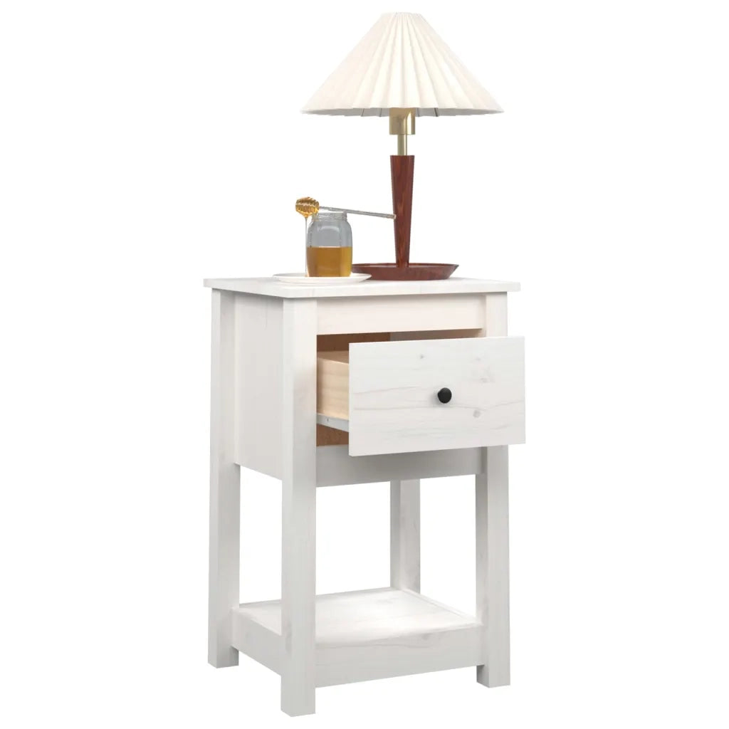 Comodino Bianca 40x35x61,5 cm in Legno Massello di Pino 821731