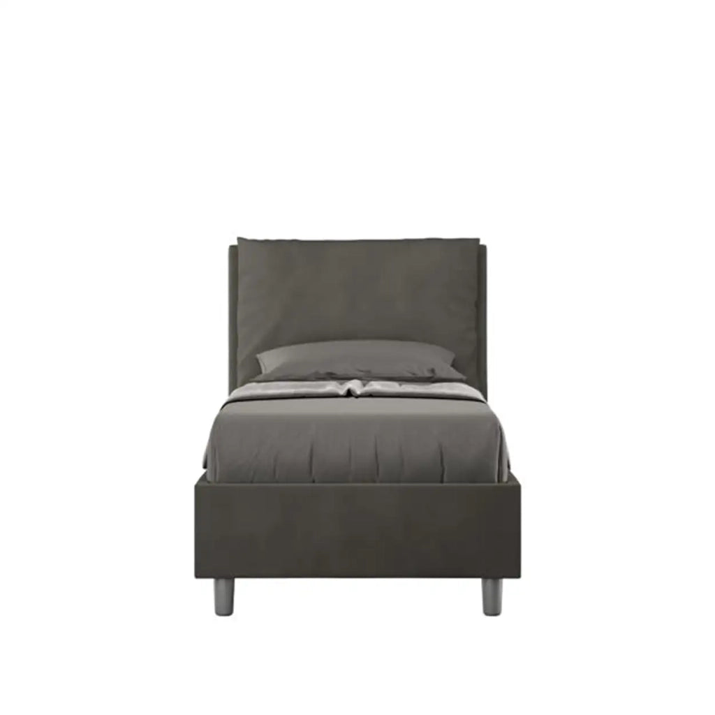 Letto singolo contenitore imbottito 80x200 microfibra grigio Antea