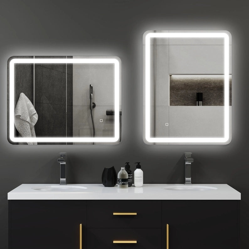 Specchio da bagno luminoso 70x90 cm argento, touch, antiappannamento, dimmerabile