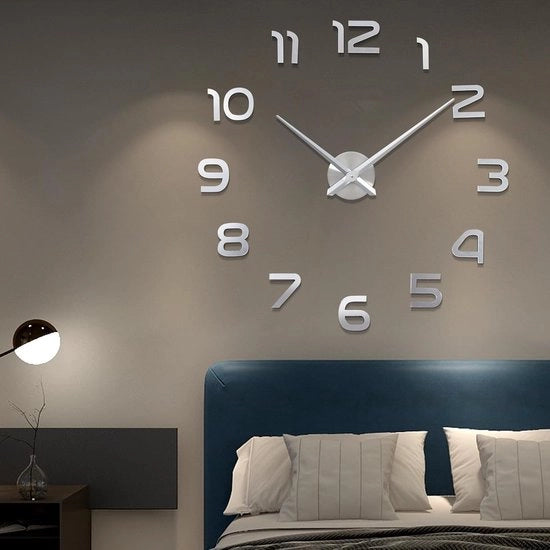 Orologio da Parete 3D - Numeri Romani Moderni Senza Cornice Adesivi per Specchio per Ambiente di Ufficio, Salotto, Camera da Letto - Orologio da Parete Grande Cultura di Casa Fai da Te (Argento 1)