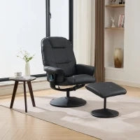 Poltrona massaggiante e reclinabile in tessuto PU con rotazione a 360° e poggiapiedi, 75x79.5x107 cm, Nero