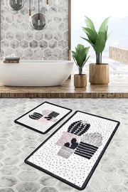 Matte 2 in 1 per Bagno con Superficie Antiscivolo, Assorbe L'Acqua e Facile da Pulire (Tre Cactus, 60 x 100 cm - 50 x 60 cm)