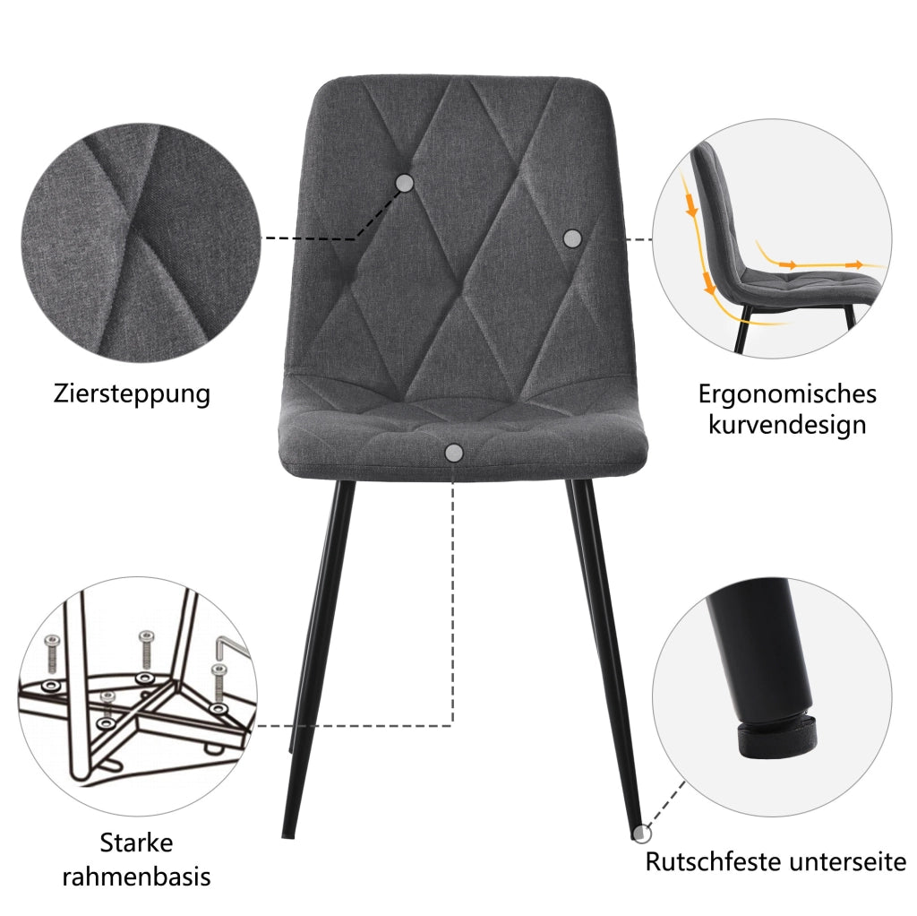 SEDIA Imbottita Set da 4 pezzi Grigio in lino e metallo