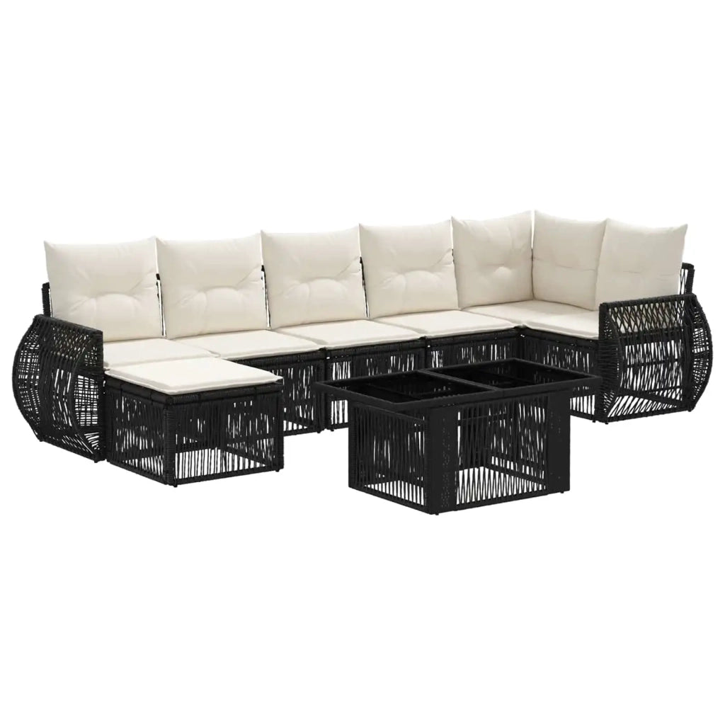 Set Divano da Giardino 8 pz Nero e Bianco Crema polyrattan 3436978