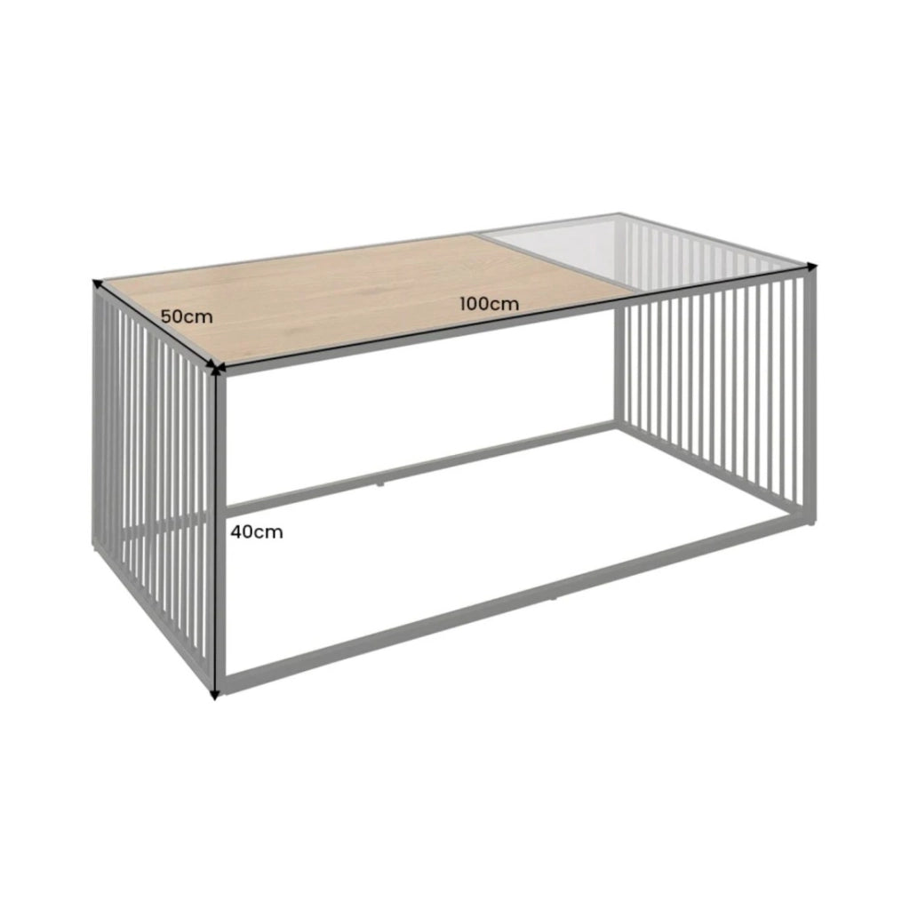 Tavolino basso ABITTA rettangolare 100 cm in rovere chiaro e vetro fumé - Moderno con piano misto legno e vetro
