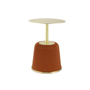 Tavolino Jokai in metallo oro e ecopelle cognac