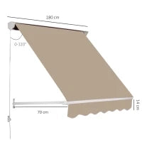 Tenda da Sole a Caduta con Rullo Avvolgibile e Angolazione Regolabile 0-120°, 180×70cm, Beige