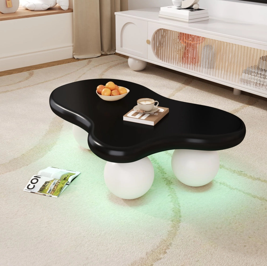 Tavolino da caffè a forma di nuvola con LED; 95x62;5x32 cm; in MDF nero e bianco
