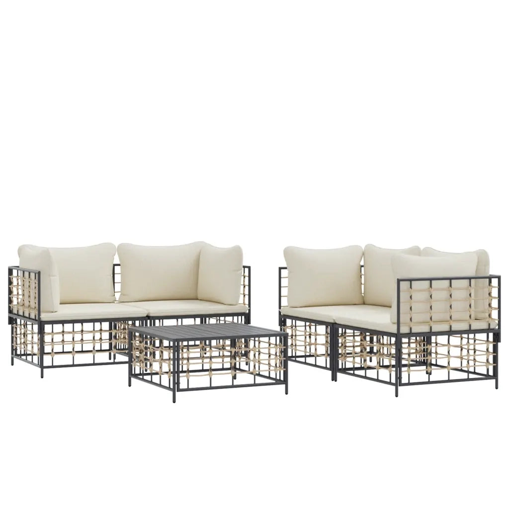 Set Divani da Giardino 5 pz con Cuscini Antracite in Polyrattan 3186702