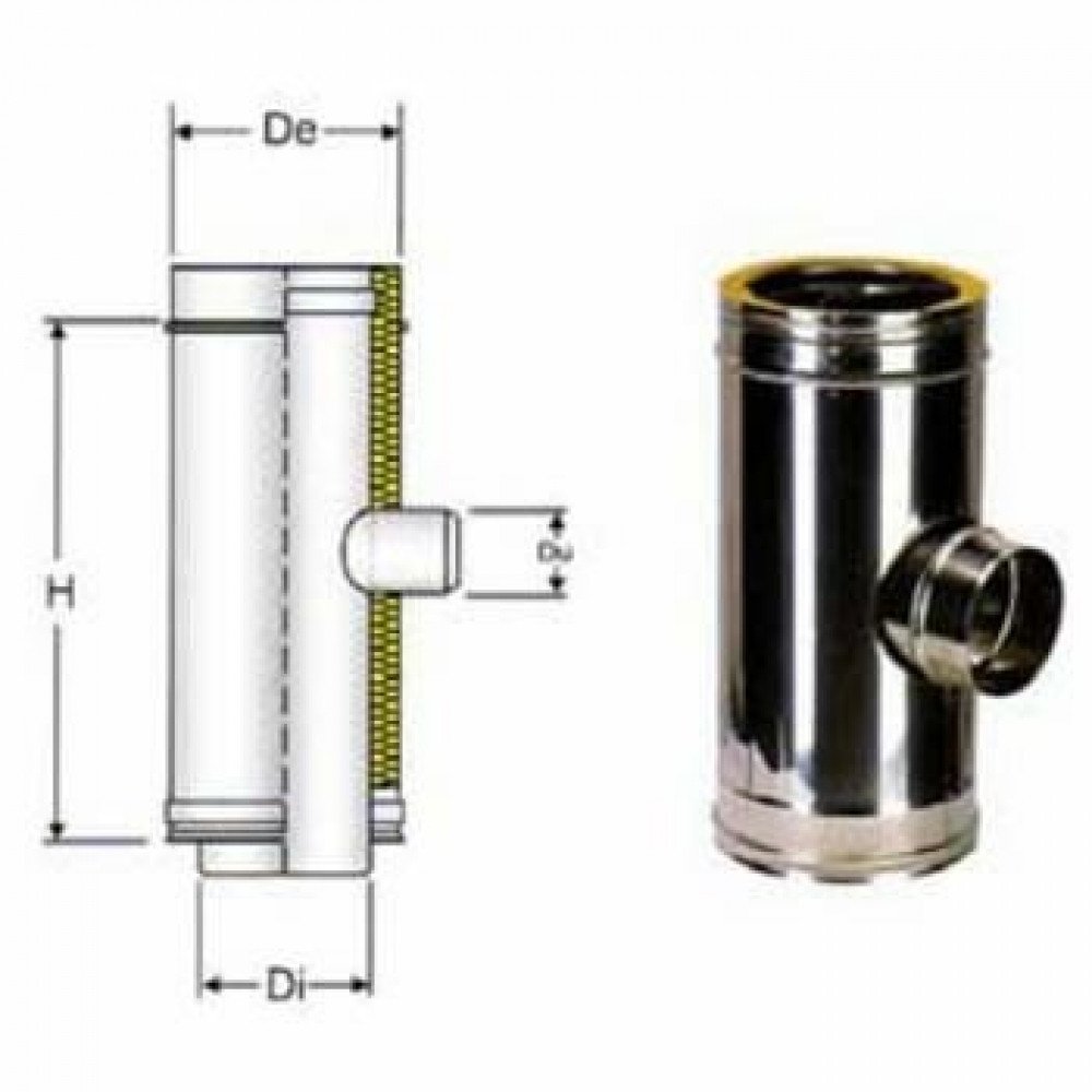 Inox doppia parete raccordo a t 90 uscita mono d.080 b08x9xb9jv