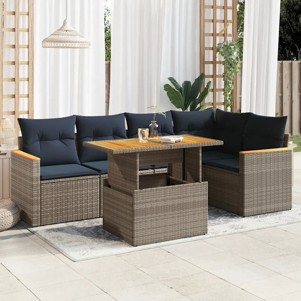 Set Divano da Giardino 6 pz con Cuscini Grigio in Polyrattan
