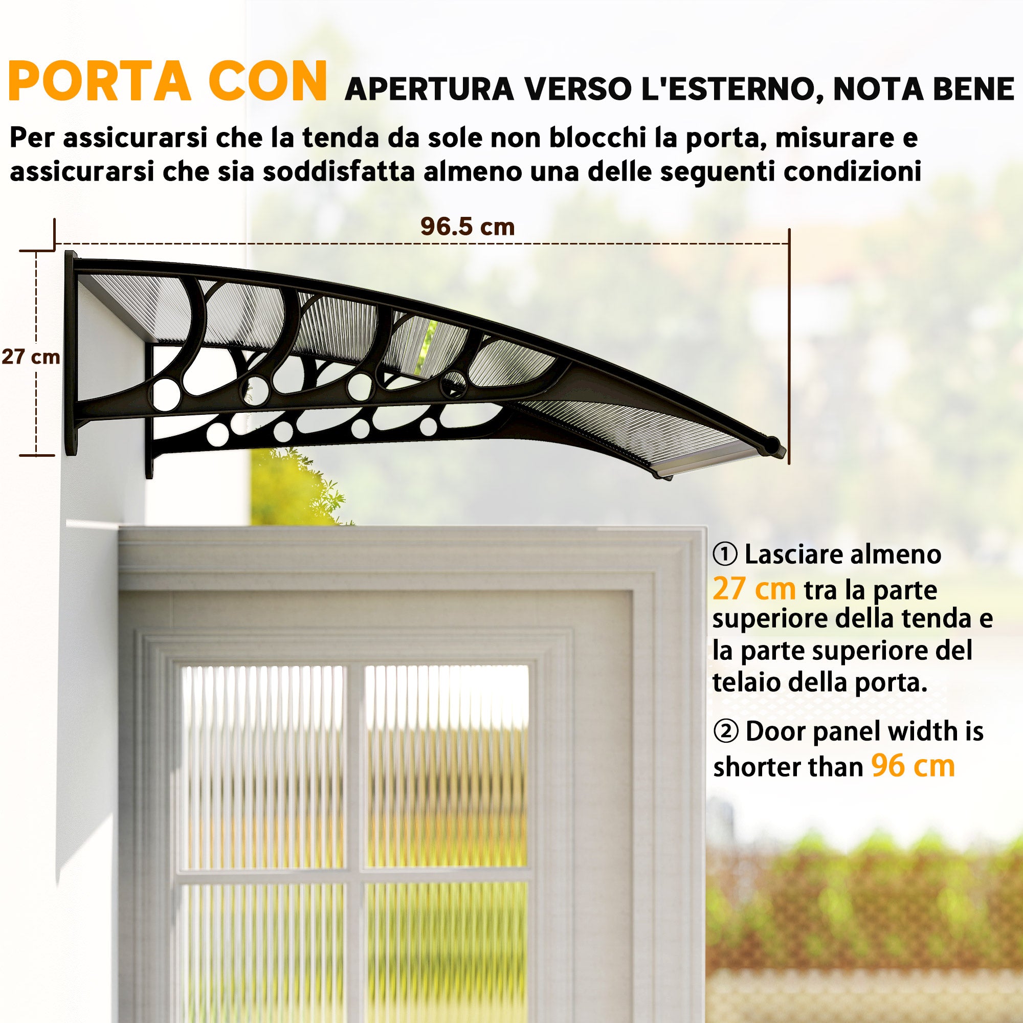 Tettoia da Esterno 103x96,5x27cm per Porte e Finestre in Policarbonato Trasparente