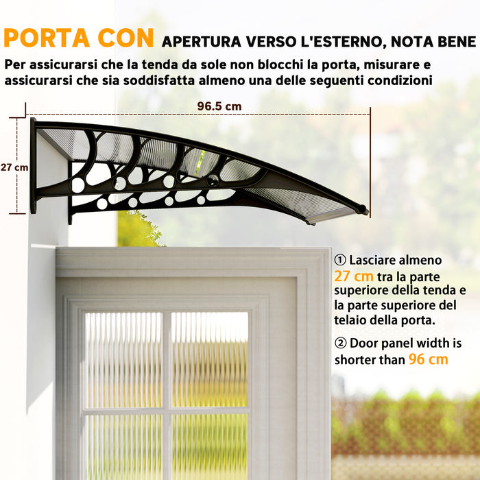 Tettoia da Esterno 103x96,5x27cm per Porte e Finestre in Policarbonato Trasparente