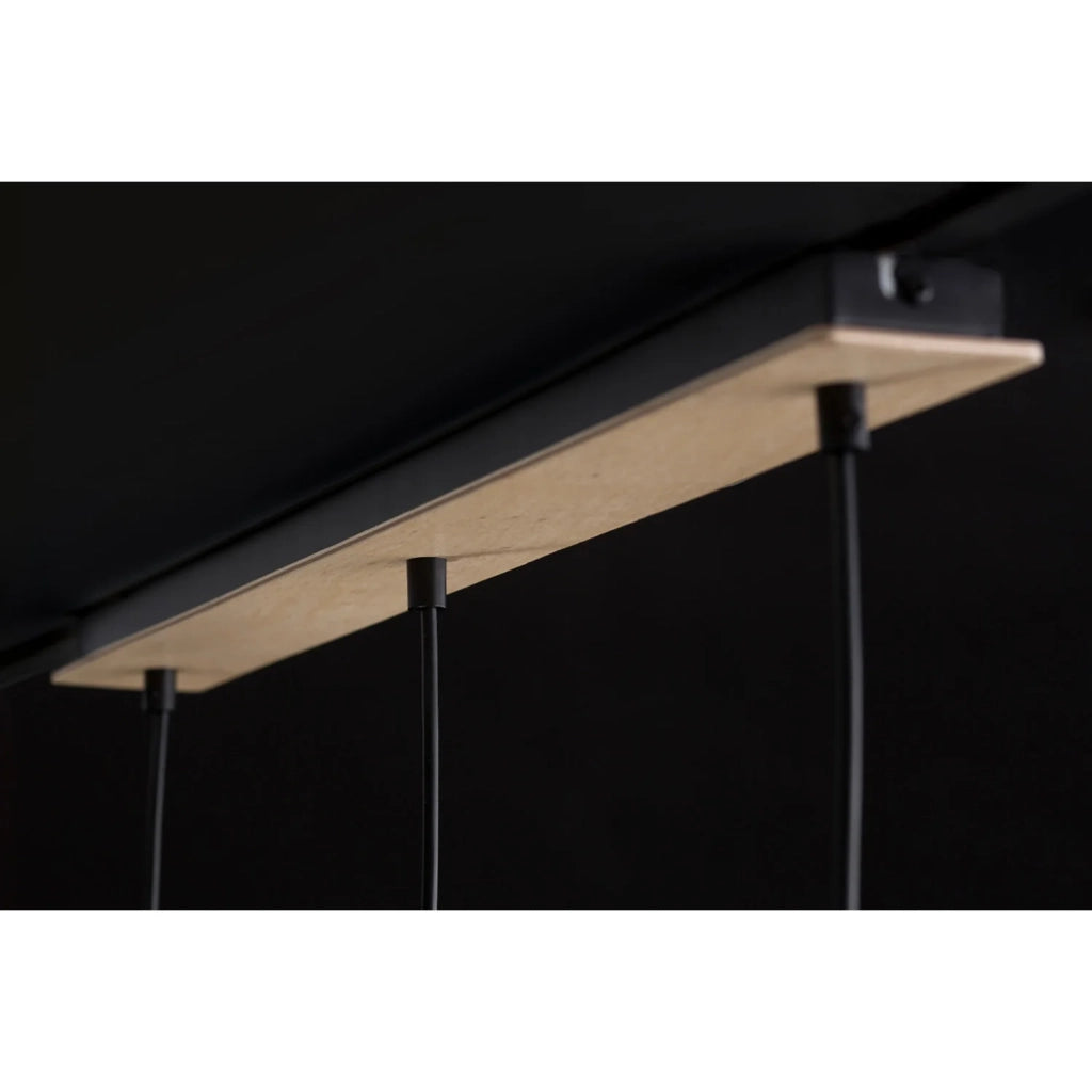 Lampadario 3 Luci Lancillotto Con Paralumi A Cono In Acciaio Nero E Legno Naturale