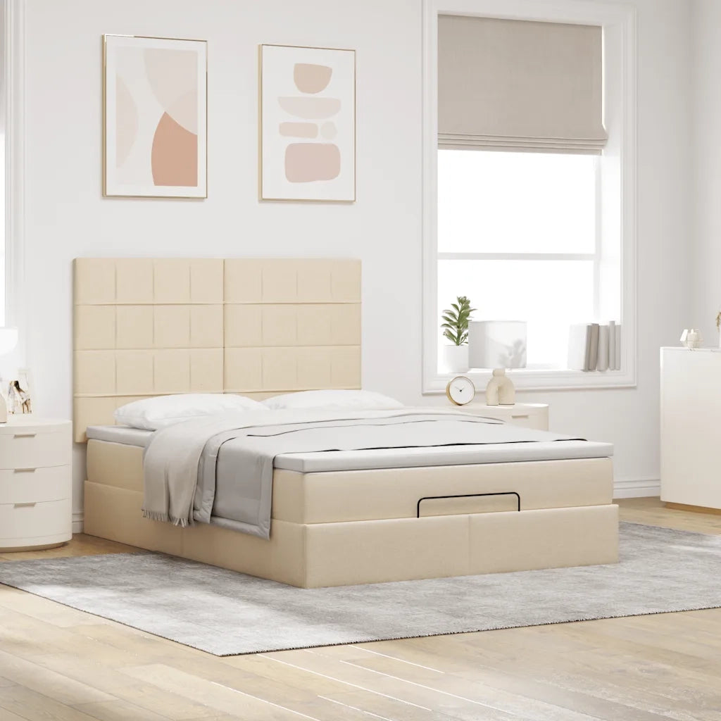 Struttura Letto Pouf con Materasso Crema 140x190 cm in Tessuto 3314008