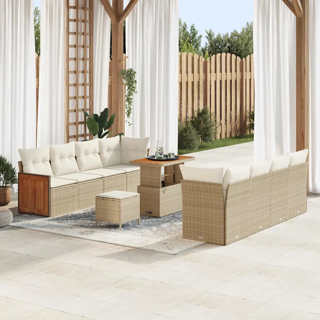 Set Divano da Giardino con cuscino 11 pcs Beige e Crema
