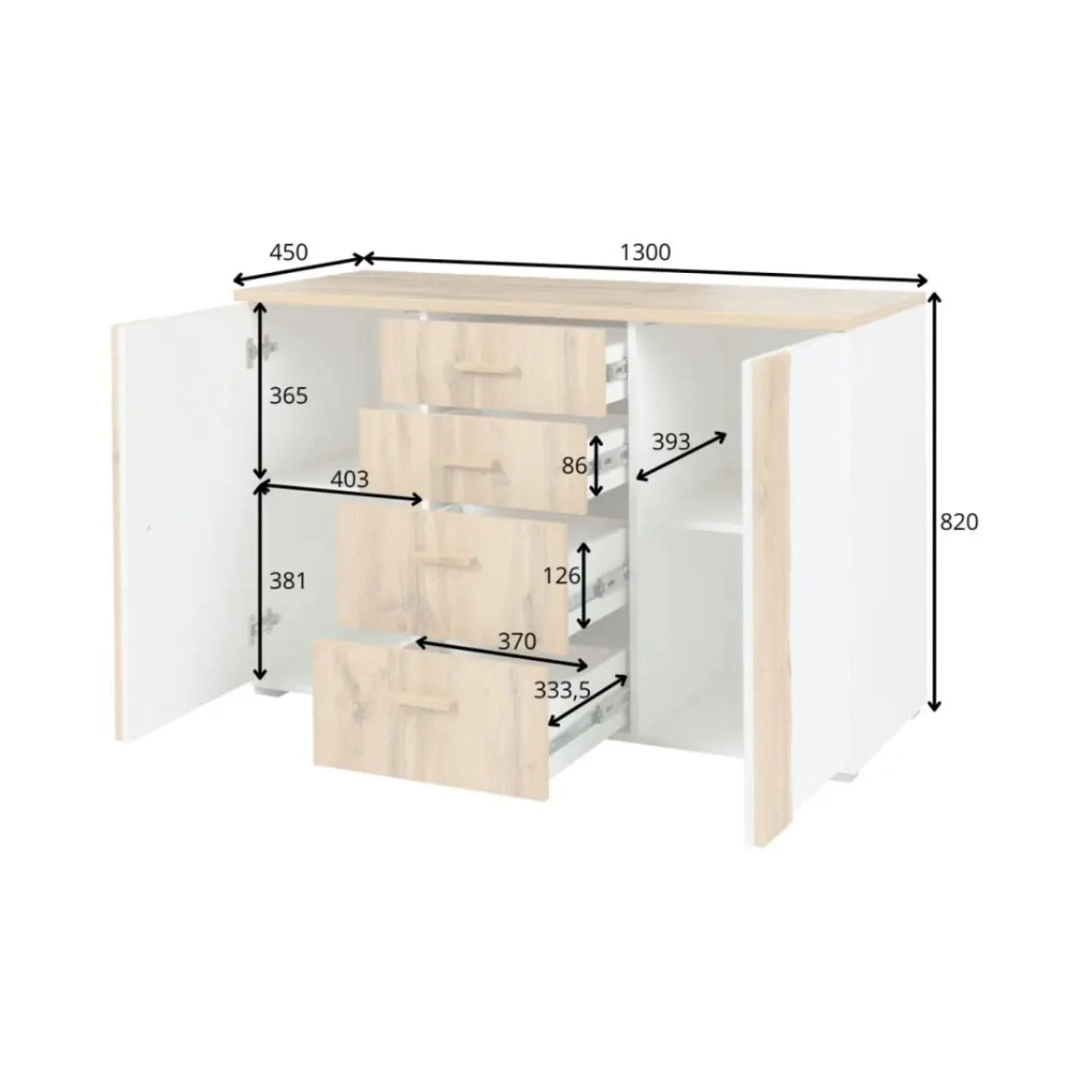 Comò WOOD 4 cassetti e 2 porte color rovere e bianco