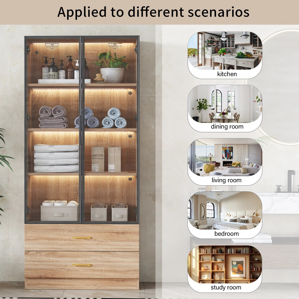 Mobile da bagno con vani aperti e anta in vetro - in MDF - 75×34.5×170 cm - marrone