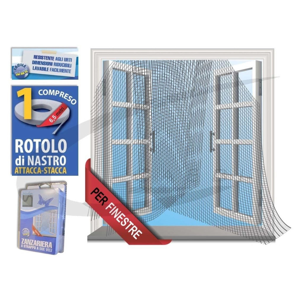 Trade Shop - Zanzariera Porta A Strappo Due Veli Zanzariere Finestre Bianca 150x180 -