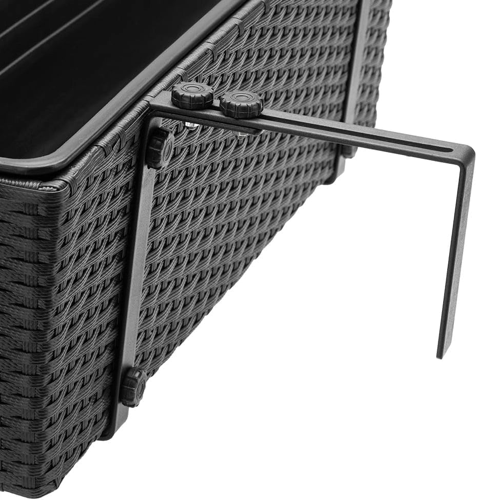 ® 2x Fioriera Balcone 60cm 11L Rattan Supporto Esterno Interno Resistente agli Agenti Atmosferici e ai Raggi UV Rimovibile Ringhiera Vaso Portafiori Rettangolare Fiori Piante Nero