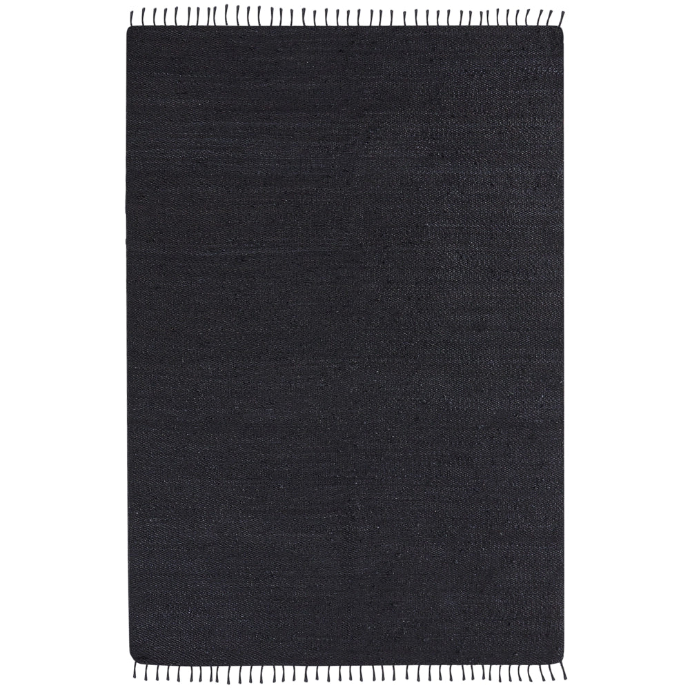 Tappeto in iuta nero 160 x 230 cm rettangolare con nappe decorative intrecciate a mano in stile bohémien.