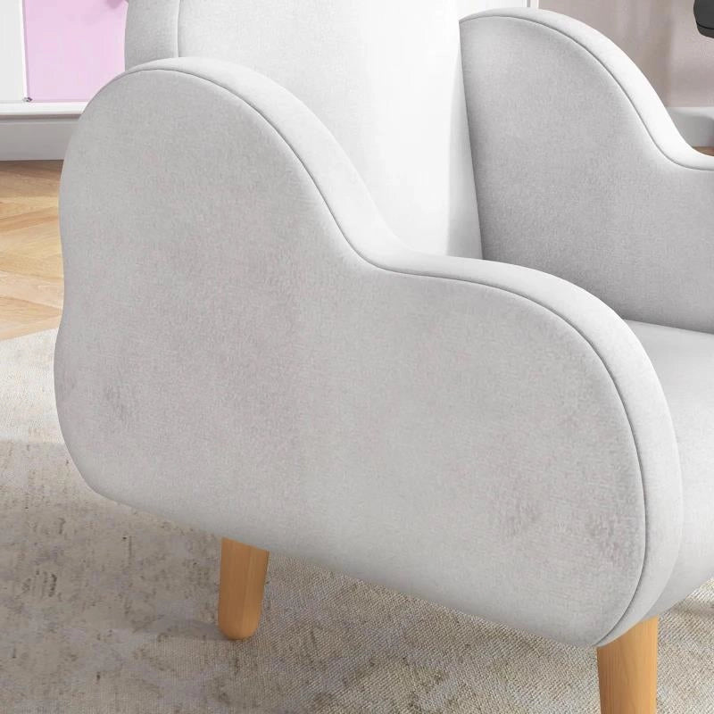 POLTRONA PER BAMBINI IN STILE SCANDINAVO CON BRACCIOLI A NUVOLA IN TESSUTO BIANCO, 46X51X55 CM