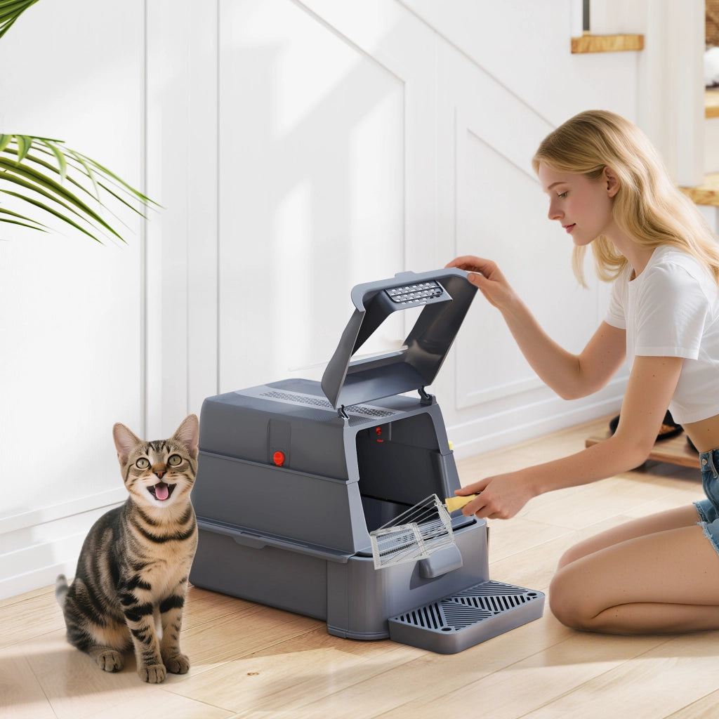 Lettiera per Gatti Chiusa ¨C zephmum ¨C Grigio Scuro, ABS, Acciaio Inox, 63x43x43 cm